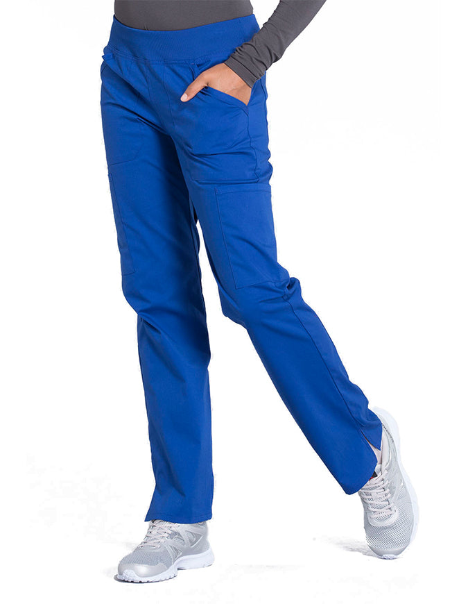 Cherokee Workwear Professionals Women's Elastic Waist Mid Rise Straight Leg Pull-on Cargo Pant Galaxy Blue