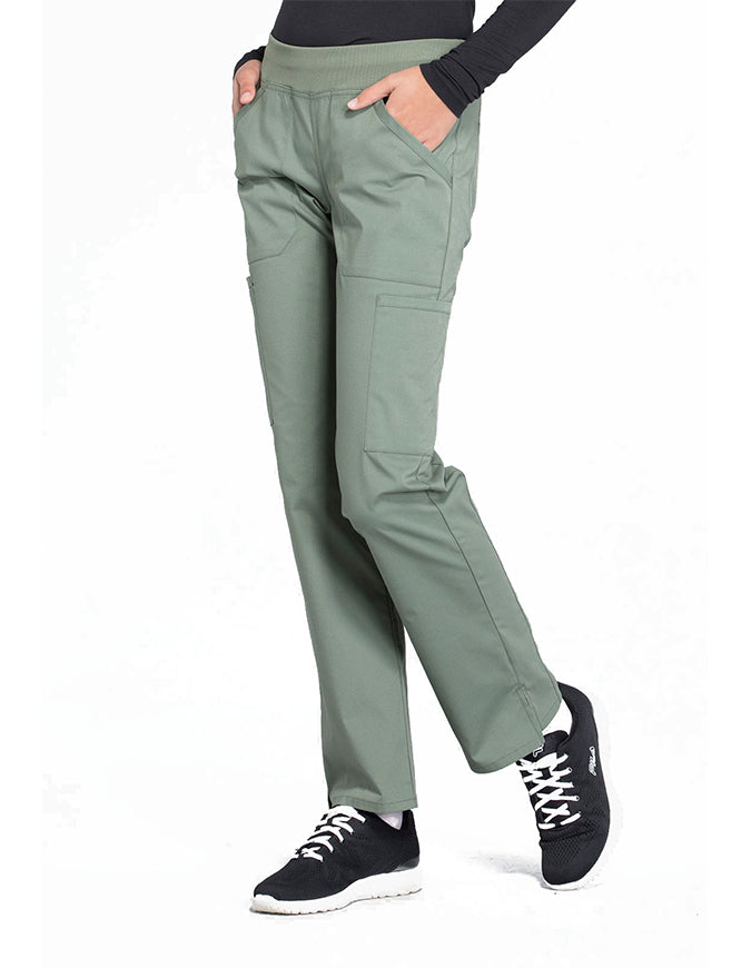 Cherokee Workwear Professionals Women's Elastic Waist Mid Rise Straight Leg Pull-on Cargo Pant Olive