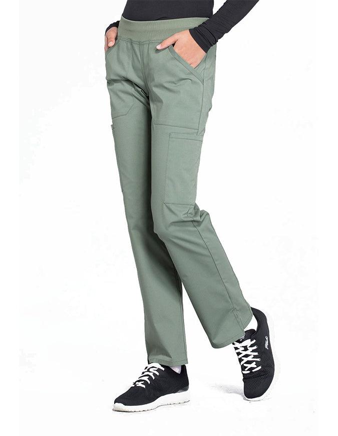 Cherokee Workwear Professionals Women's Elastic Waist Mid Rise Straight Leg Pull-on Cargo Tall Pant - Olive