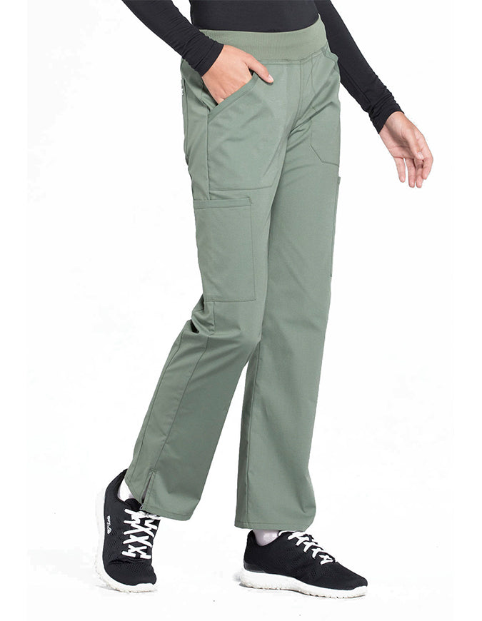 Cherokee Workwear Professionals Women's Elastic Waist Mid Rise Straight Leg Pull-on Cargo Pant Olive