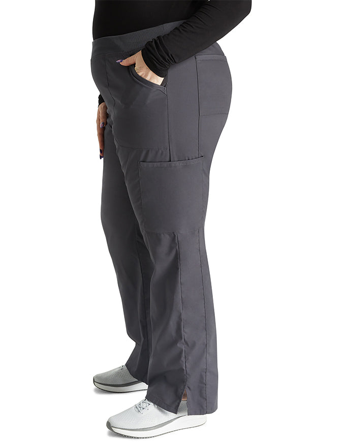 Cherokee Workwear Professionals Women's Elastic Waist Mid Rise Straight Leg Pull-on Cargo Pant Pewter