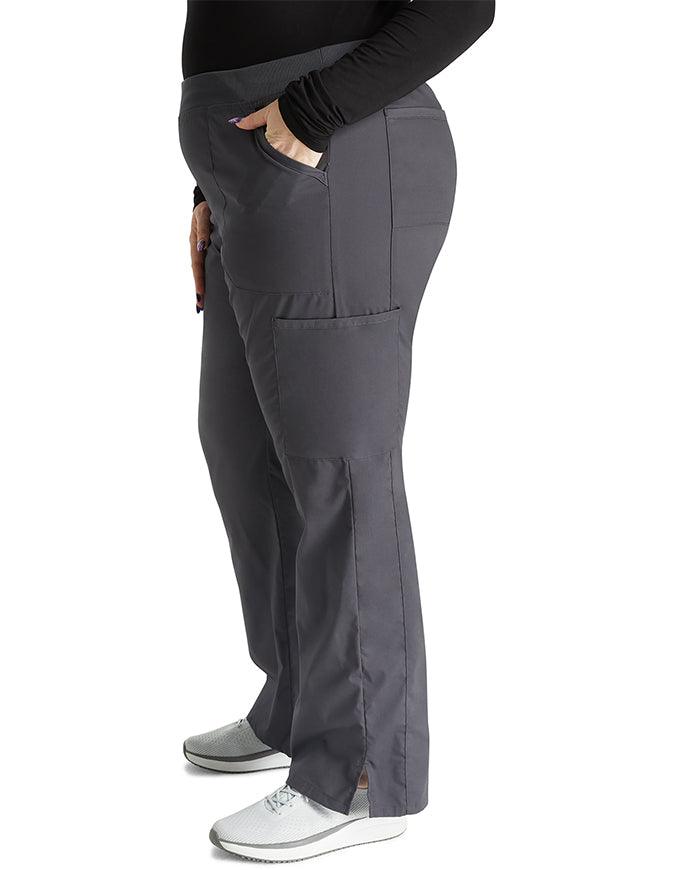 Cherokee Workwear Professionals Women's Elastic Waist Mid Rise Straight Leg Pull-on Cargo Tall Pant - Pewter