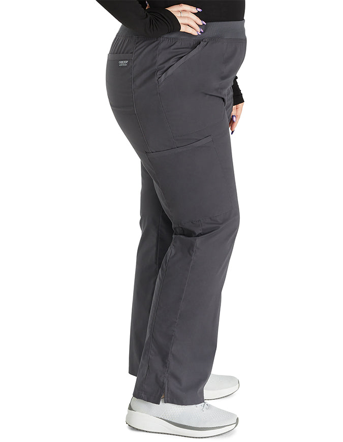 Cherokee Workwear Professionals Women's Elastic Waist Mid Rise Straight Leg Pull-on Cargo Pant Pewter