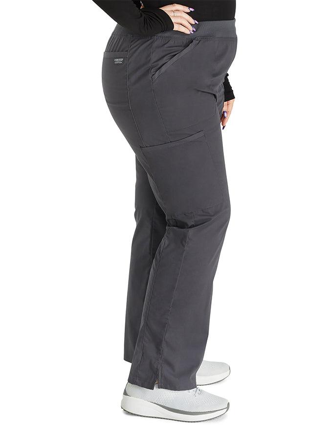 Cherokee Workwear Professionals Women's Elastic Waist Mid Rise Straight Leg Pull-on Cargo Tall Pant - Pewter