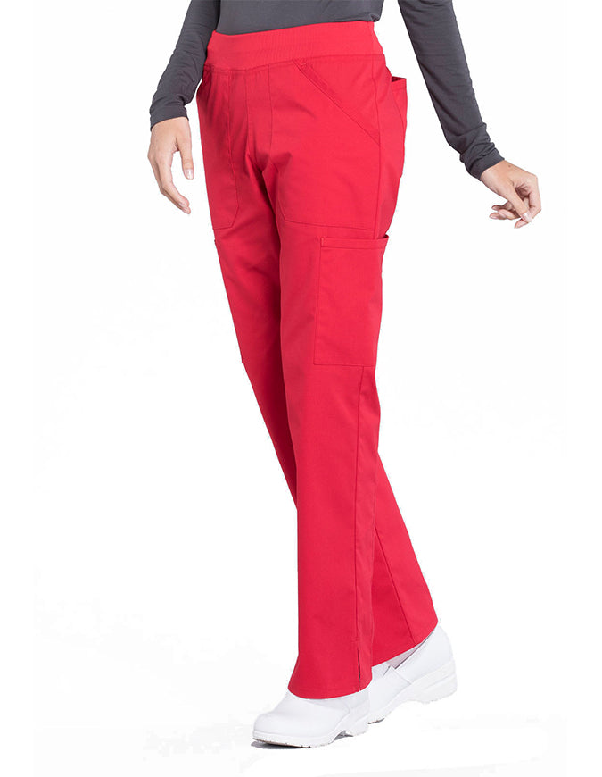 Cherokee Workwear Professionals Women's Elastic Waist Mid Rise Straight Leg Pull-on Cargo Pant Red