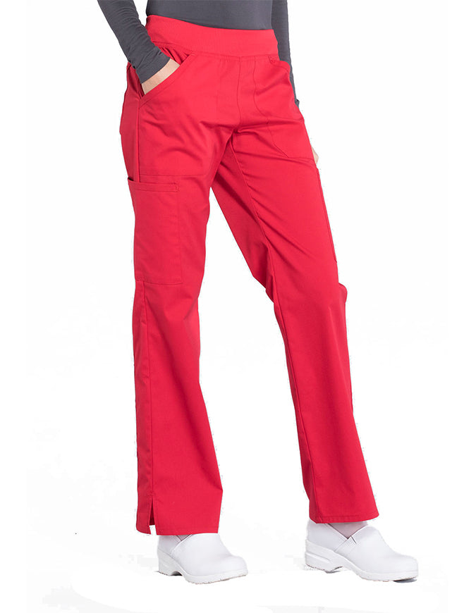 Cherokee Workwear Professionals Women's Elastic Waist Mid Rise Straight Leg Pull-on Cargo Pant Red