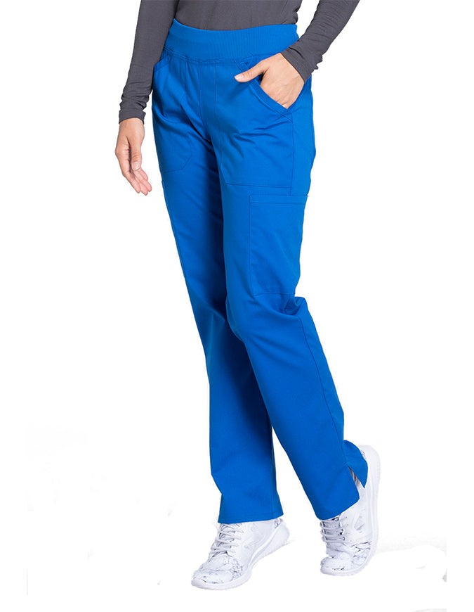 Cherokee Workwear Professionals Women's Elastic Waist Mid Rise Straight Leg Pull-on Cargo Pant Royal