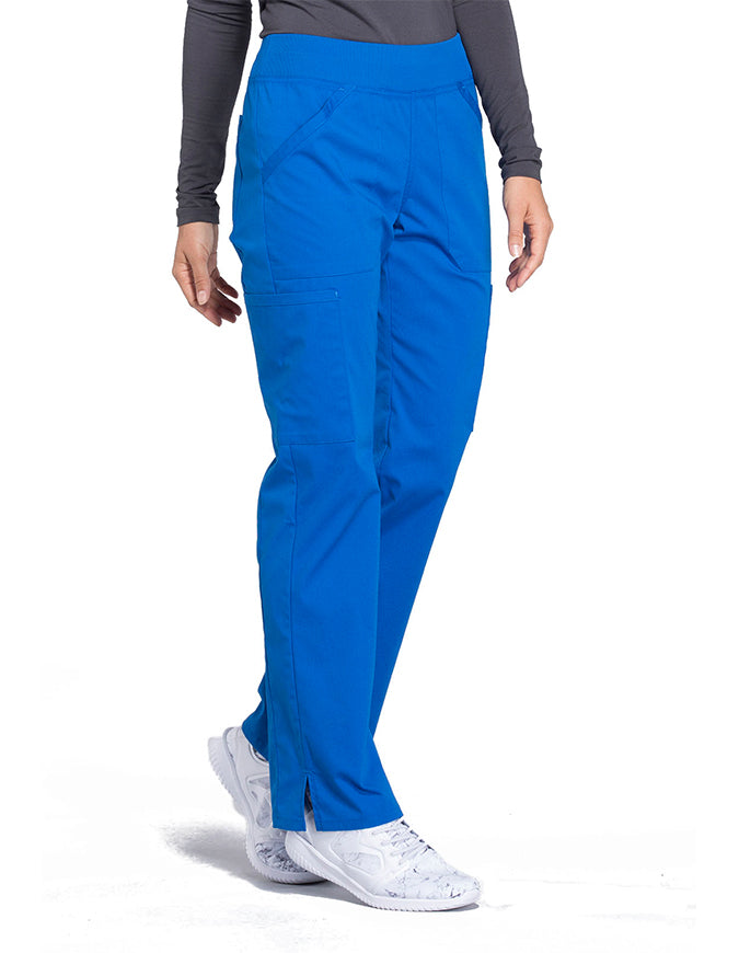 Cherokee Workwear Professionals Women's Elastic Waist Mid Rise Straight Leg Pull-on Cargo Pant Royal