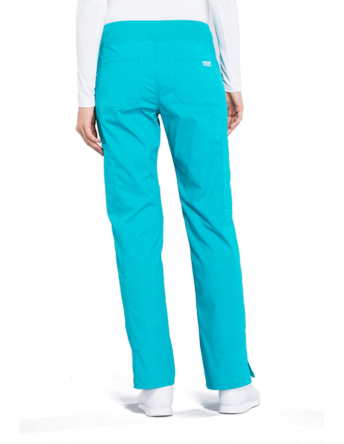 Cherokee Workwear Professionals Women's Elastic Waist Mid Rise Straight Leg Pull-on Cargo Pant Turquoise