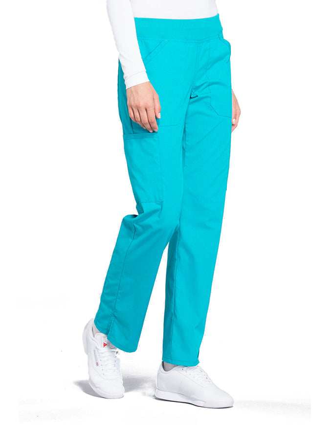 Cherokee Workwear Professionals Women's Elastic Waist Mid Rise Straight Leg Pull-on Cargo Pant Turquoise