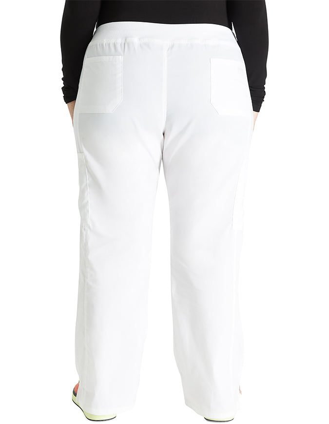 Cherokee Workwear Professionals Women's Elastic Waist Mid Rise Straight Leg Pull-on Cargo Pant White