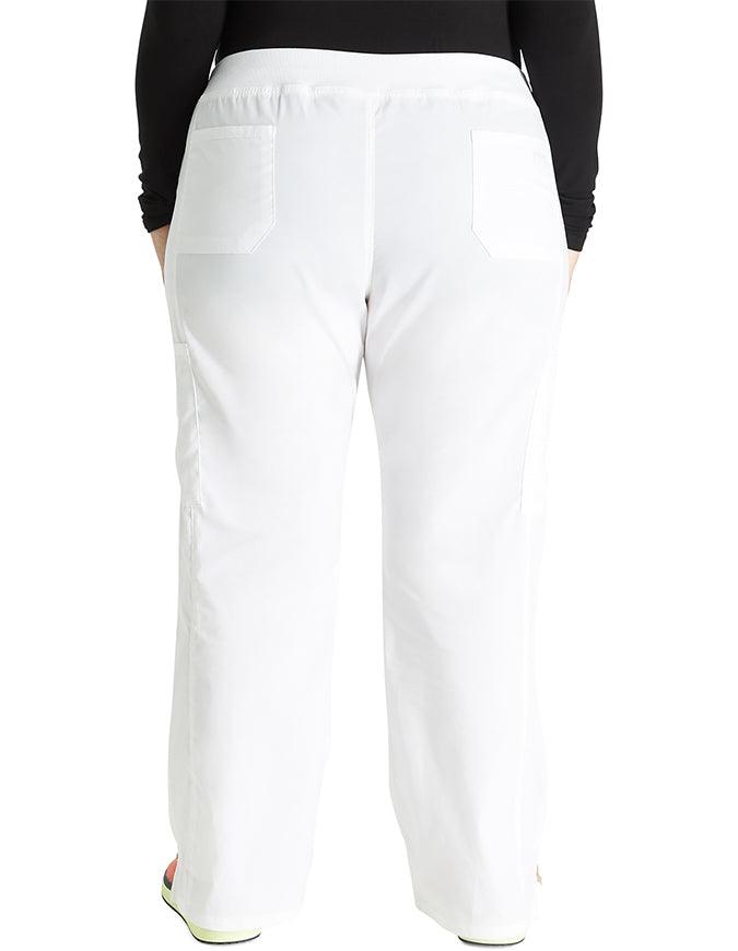 Cherokee Workwear Professionals Women's Elastic Waist Mid Rise Straight Leg Pull-on Cargo Petite Pant - White