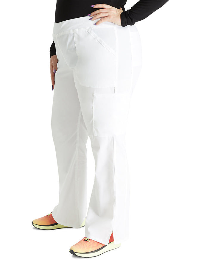 Cherokee Workwear Professionals Women's Elastic Waist Mid Rise Straight Leg Pull-on Cargo Pant White