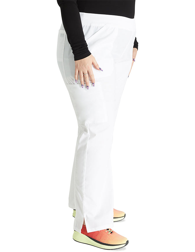 Cherokee Workwear Professionals Women's Elastic Waist Mid Rise Straight Leg Pull-on Cargo Pant White