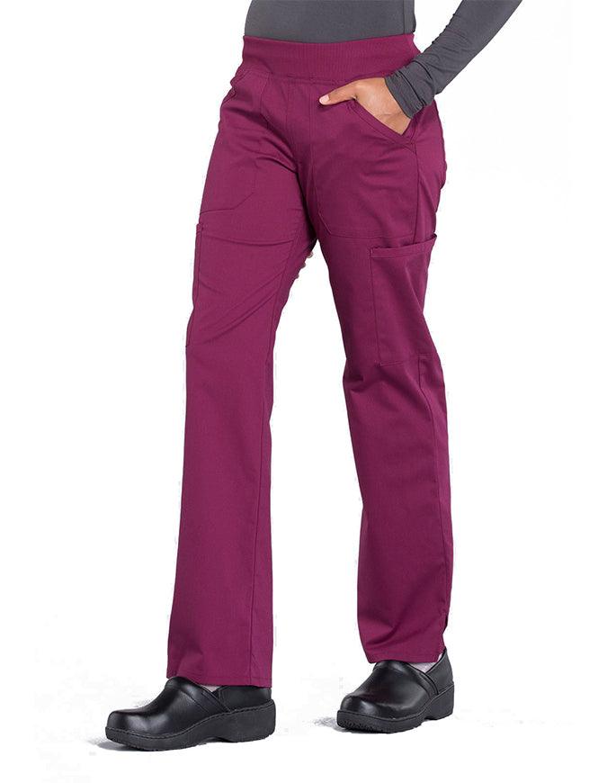 Cherokee Workwear Professionals Women's Elastic Waist Mid Rise Straight Leg Pull-on Cargo Petite Pant - Wine