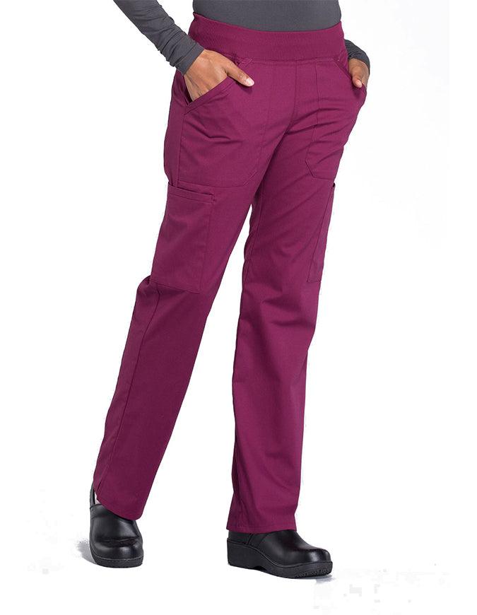 Cherokee Workwear Professionals Women's Elastic Waist Mid Rise Straight Leg Pull-on Cargo Tall Pant - Wine