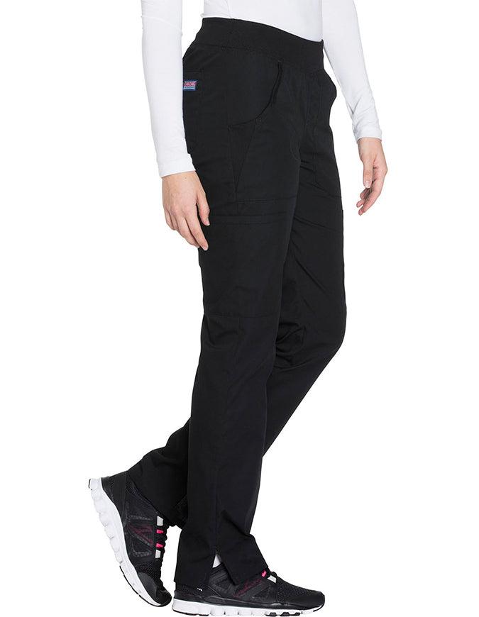 Cherokee Workwear Women's Mid Rise Straight Leg Pull-on Cargo Tall Pant black