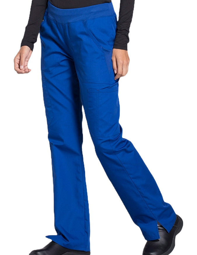 Cherokee Workwear Women's Mid Rise Straight Leg Pull-on Cargo Petite Pant Royal