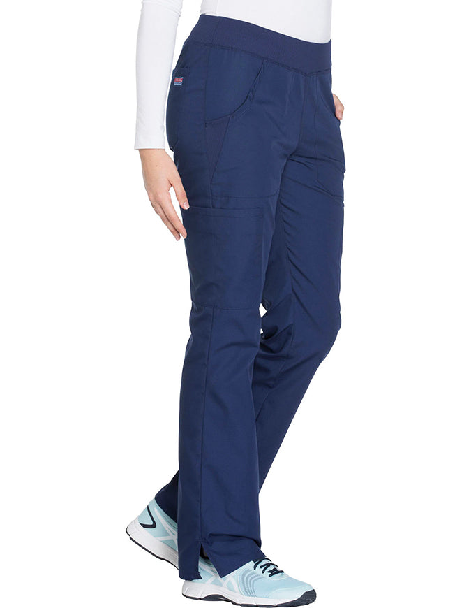 Cherokee Workwear Women's Mid Rise Straight Leg Pull-on Cargo Petite Pant Navy