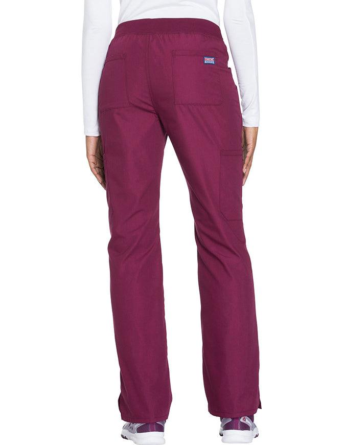 Cherokee Workwear Women's Mid Rise Straight Leg Pull-on Cargo Pant - Wine