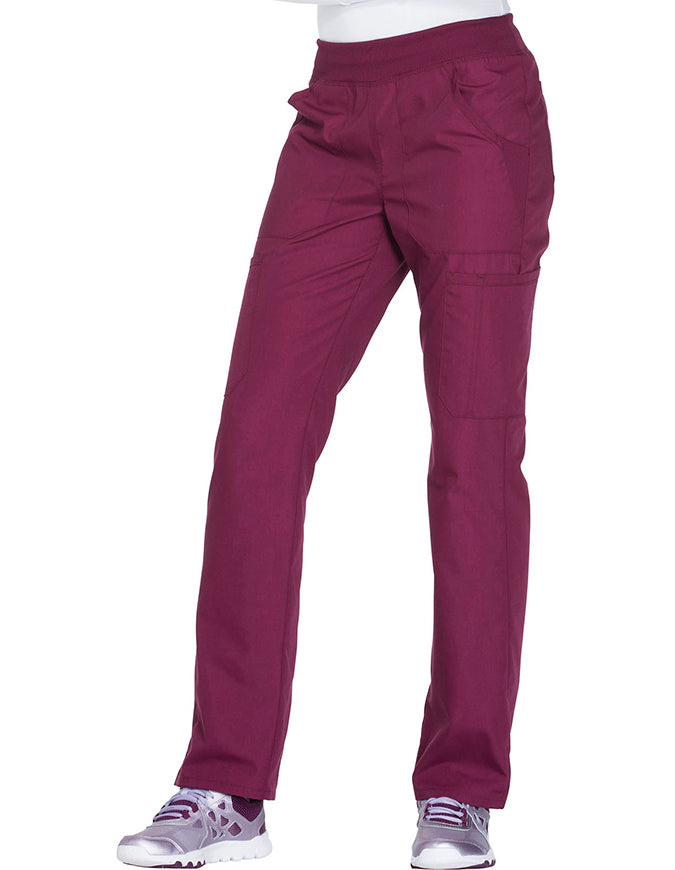 Cherokee Workwear Women's Mid Rise Straight Leg Pull-on Cargo Petite Pant Wine