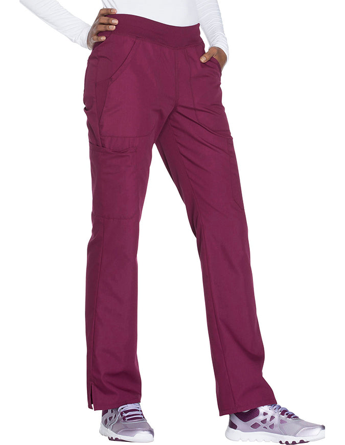 Cherokee Workwear Women's Mid Rise Straight Leg Pull-on Cargo Petite Pant Wine