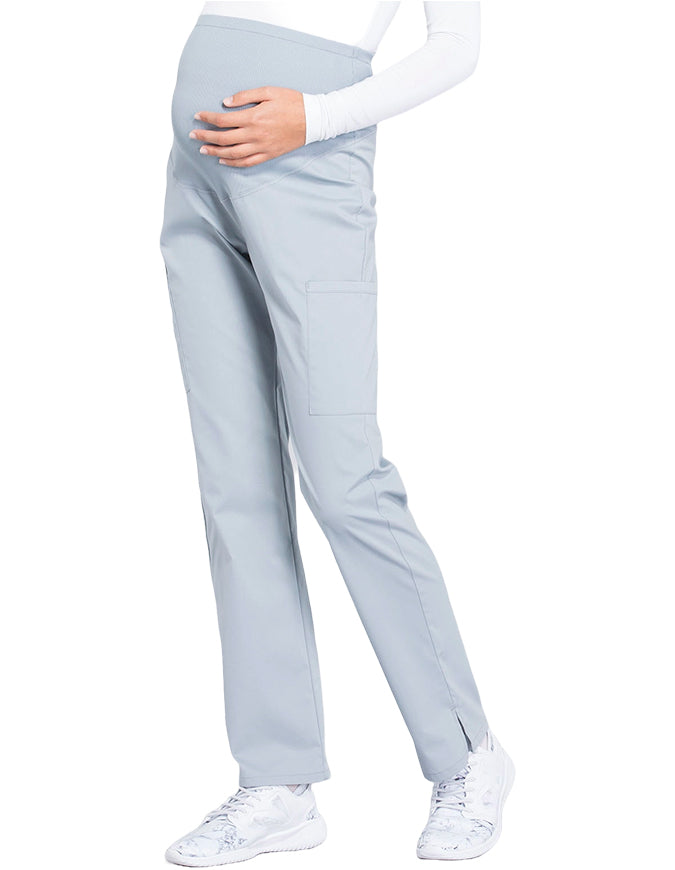 Cherokee Workwear Professionals Maternity Knit Waist Straight Leg Petite Pant - Grey