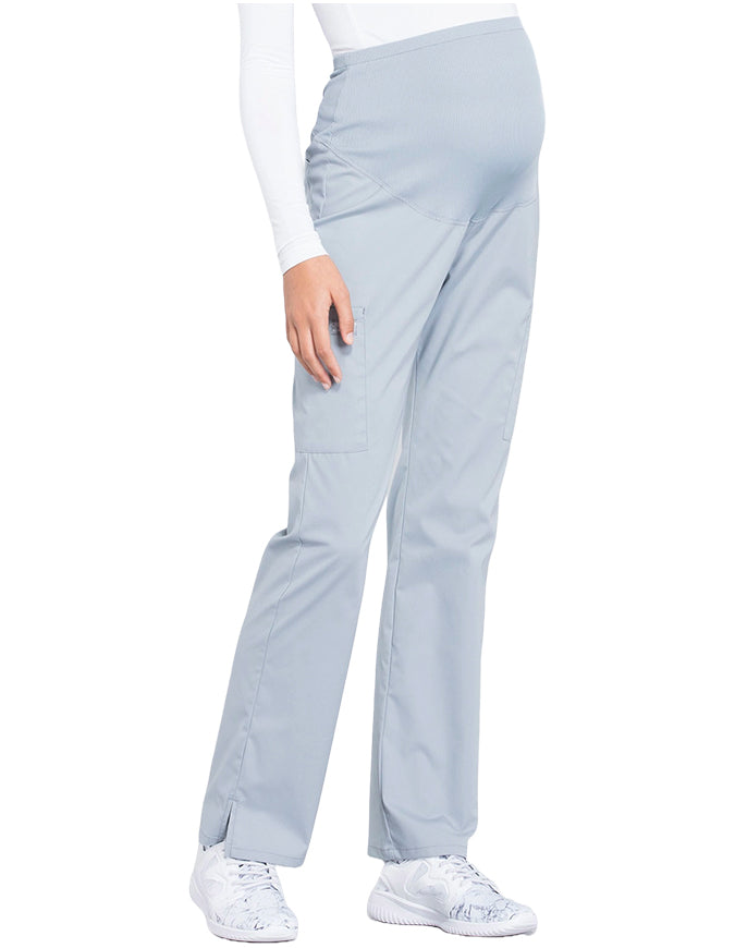 Cherokee Workwear Professionals Maternity Knit Waist Straight Leg Petite Pant - Grey