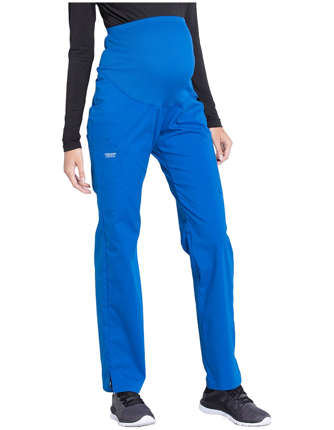 Cherokee Workwear Professionals Maternity Knit Waist Straight Leg Petite Pant - Royal