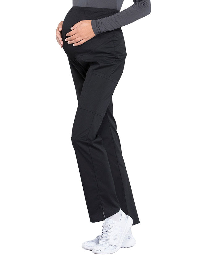 Cherokee Workwear Professionals Maternity Knit Waist Straight Leg Petite Pant Black