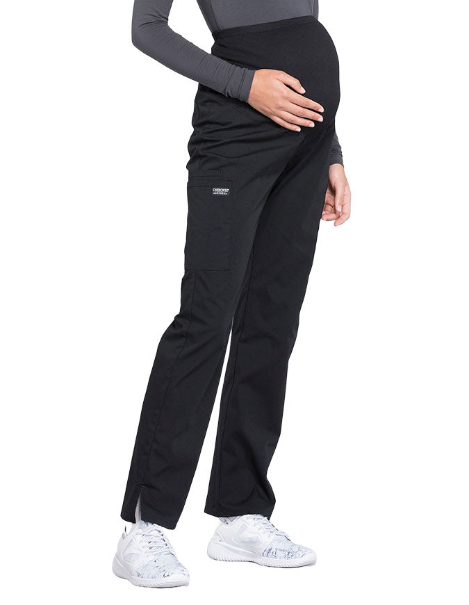 Cherokee Workwear Professionals Maternity Knit Waist Straight Leg Petite Pant Black