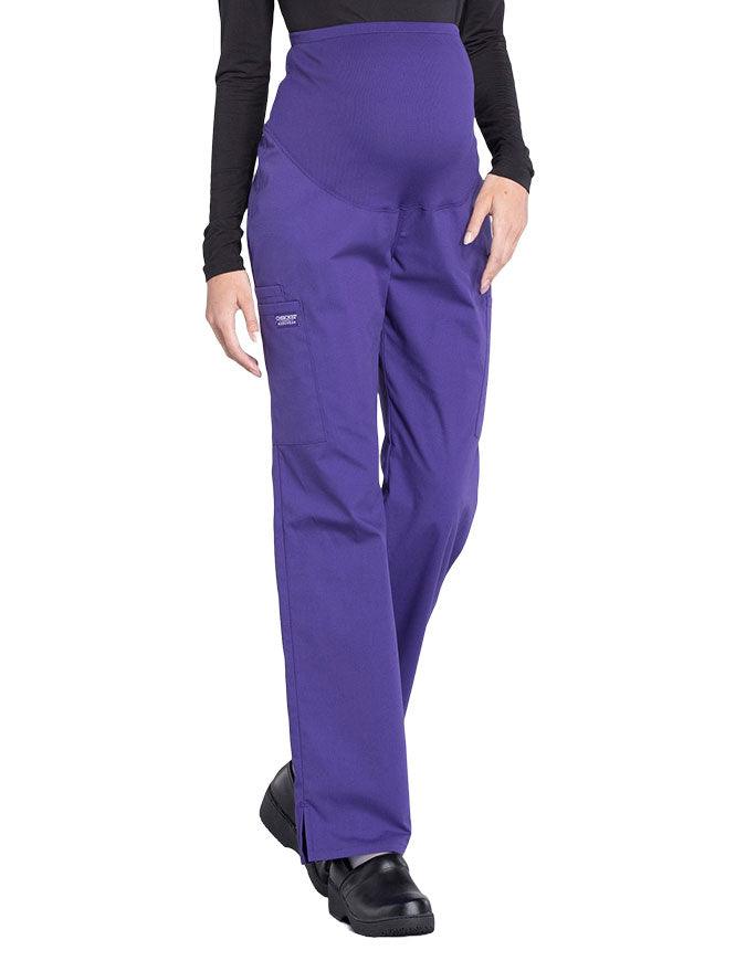 Cherokee Workwear Professionals Maternity Knit Waist Straight Leg Pant Grape