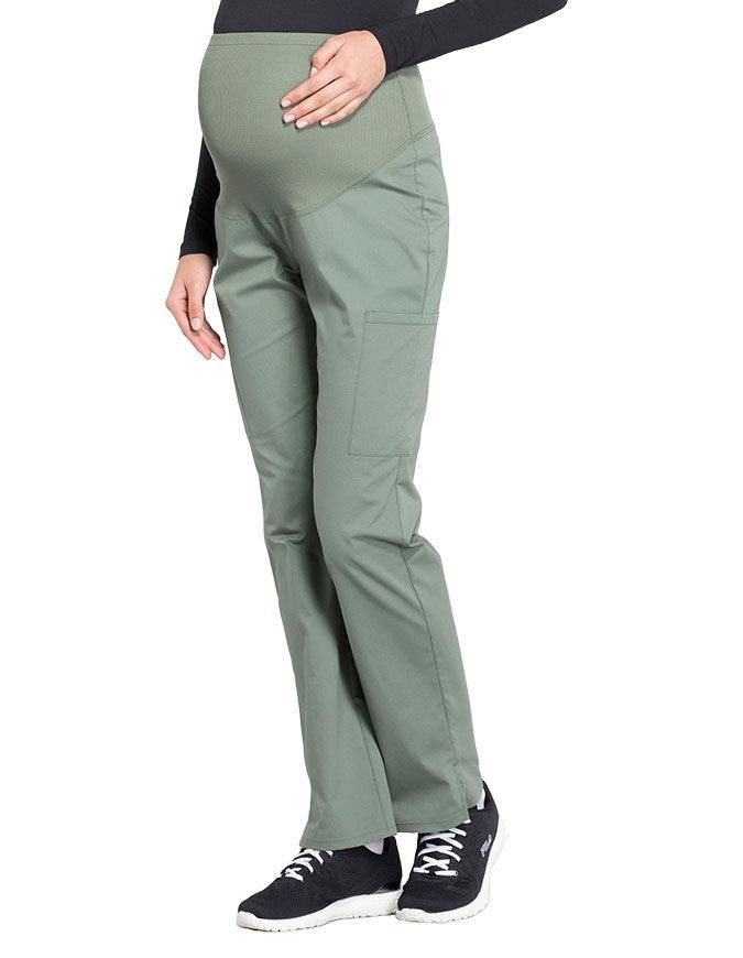 Cherokee Workwear Professionals Maternity Knit Waist Straight Leg Pant Olive