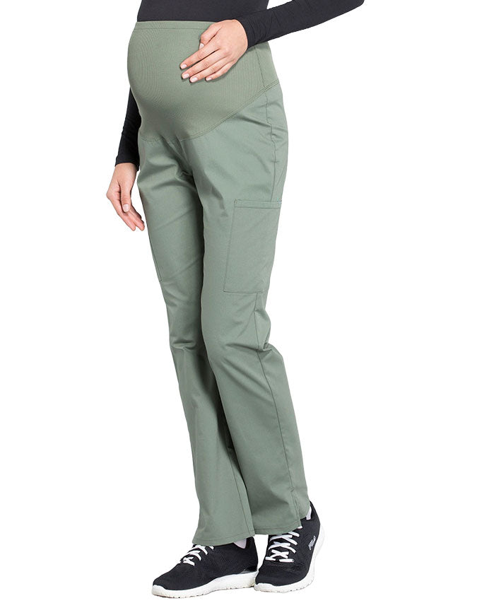 Cherokee Workwear Professionals Maternity Knit Waist Straight Leg Petite Pant Olive