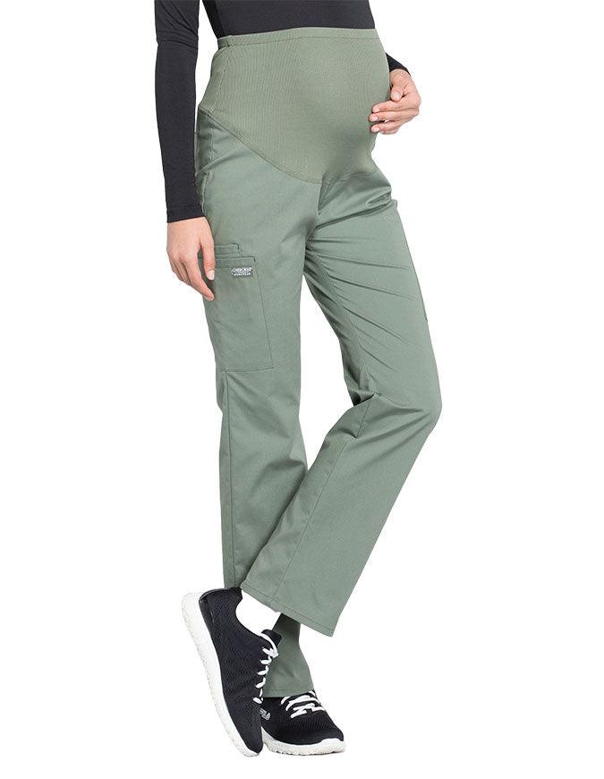 Cherokee Workwear Professionals Maternity Knit Waist Straight Leg Pant Olive