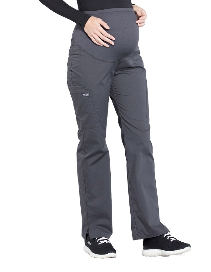 Cherokee Workwear Professionals Maternity Knit Waist Straight Leg Petite Pant Pewter