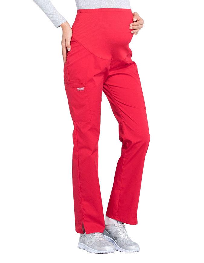 Cherokee Workwear Professionals Maternity Knit Waist Straight Leg Pant Red