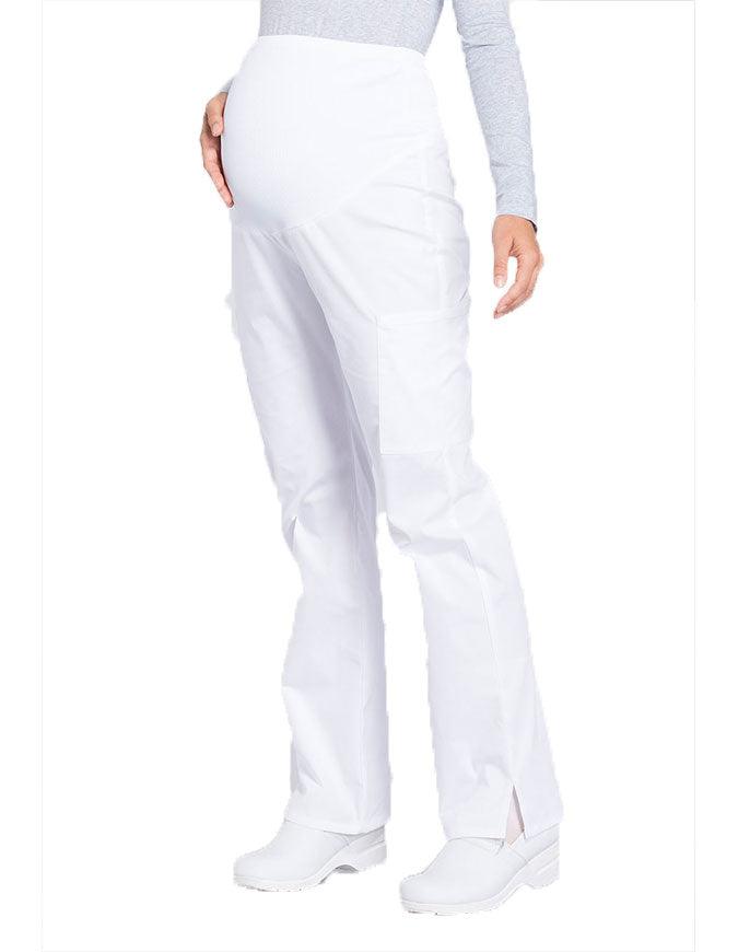 Cherokee Workwear Professionals Maternity Knit Waist Straight Leg Pant White