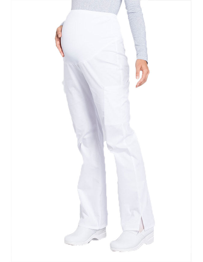 Cherokee Workwear Professionals Maternity Knit Waist Straight Leg Petite Pant White