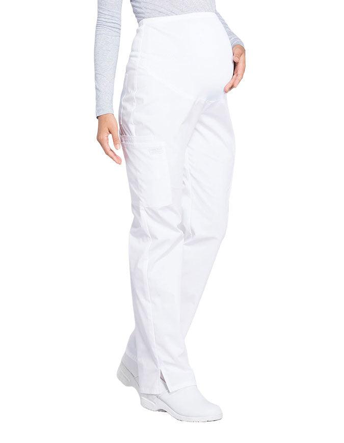 Cherokee Workwear Professionals Maternity Knit Waist Straight Leg Pant White