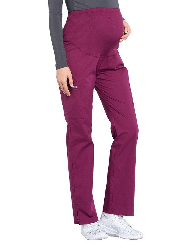 Cherokee Workwear Professionals Maternity Knit Waist Straight Leg Pant Wine