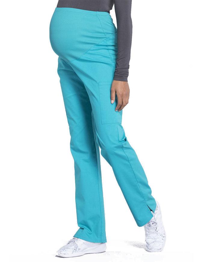 Cherokee Workwear Professionals Maternity Knit Waist Straight Leg Pant Teal Blue