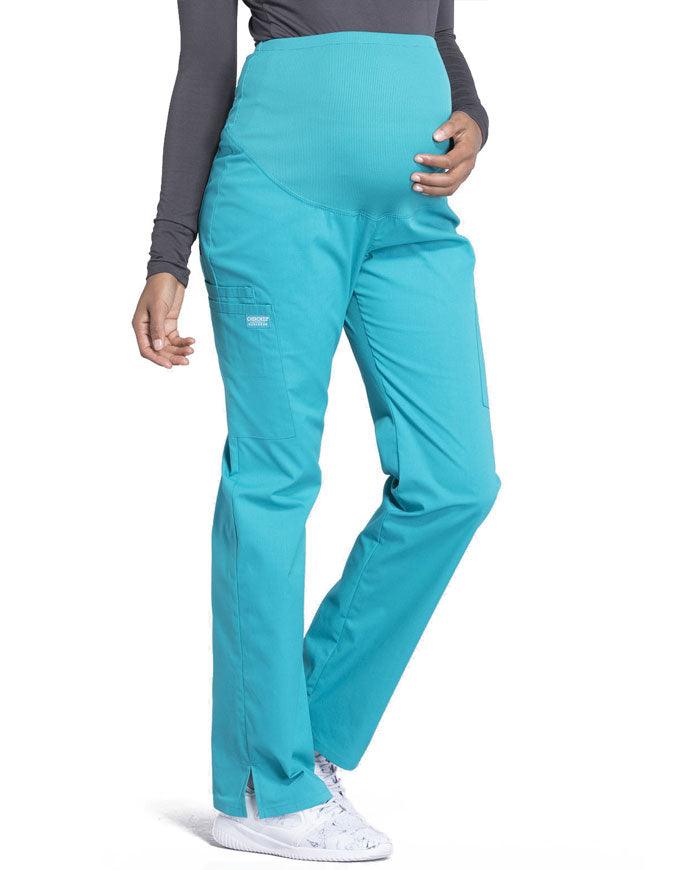 Cherokee Workwear Professionals Maternity Knit Waist Straight Leg Pant Teal Blue