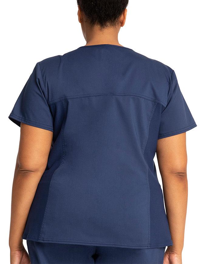 Cherokee Workwear Revolution Women's V-Neck Knit Panel Top - Navy