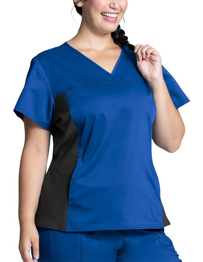 Cherokee Workwear Revolution Women's V-Neck Knit Panel Top - Royal