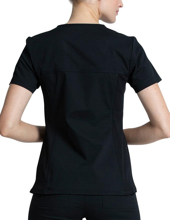 Cherokee Workwear Professionals Women's V-Neck Knit Panel Top Black