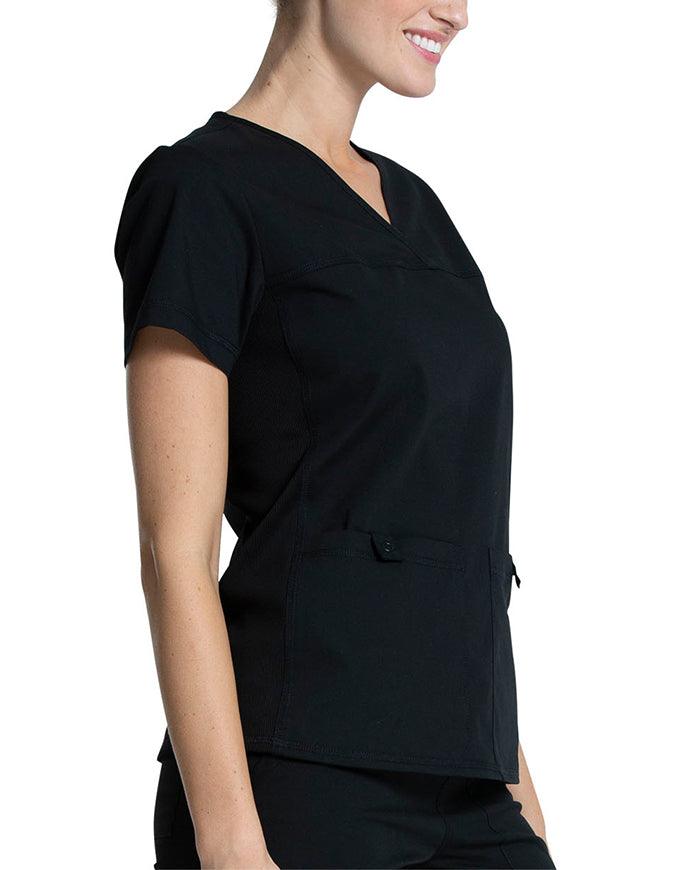 Cherokee Workwear Professionals Women's V-Neck Knit Panel Top Black