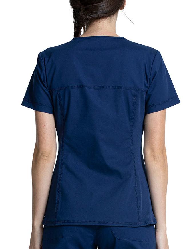 Cherokee Workwear Professionals Women's V-Neck Knit Panel Top Navy