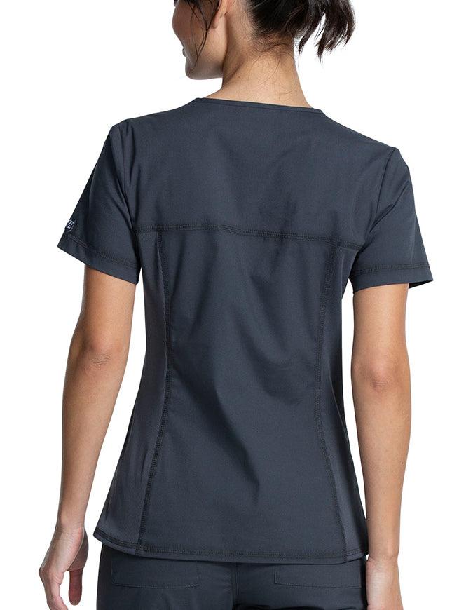 Cherokee Workwear Professionals Women's V-Neck Knit Panel Top Pewter