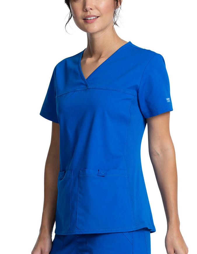 Cherokee Workwear Professionals Women's V-Neck Knit Panel Top Royal